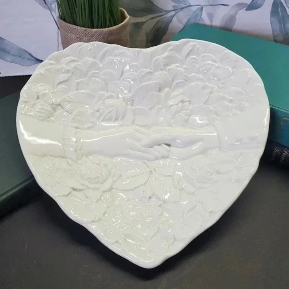 Made in Italy Heart with Holding Hands and Roses Plate